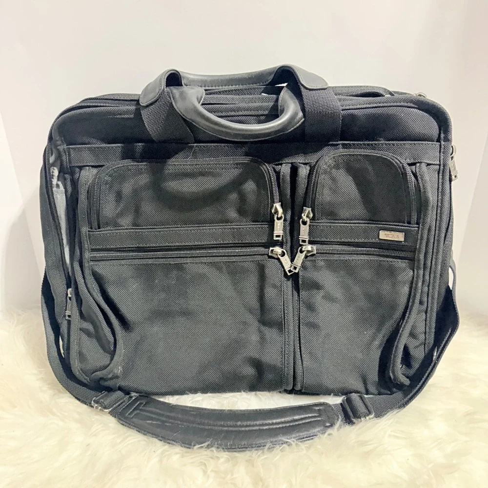 TUMI 26061D4 Alpha Expandable Organizer Laptop Briefcase Black Ballistic Nylon